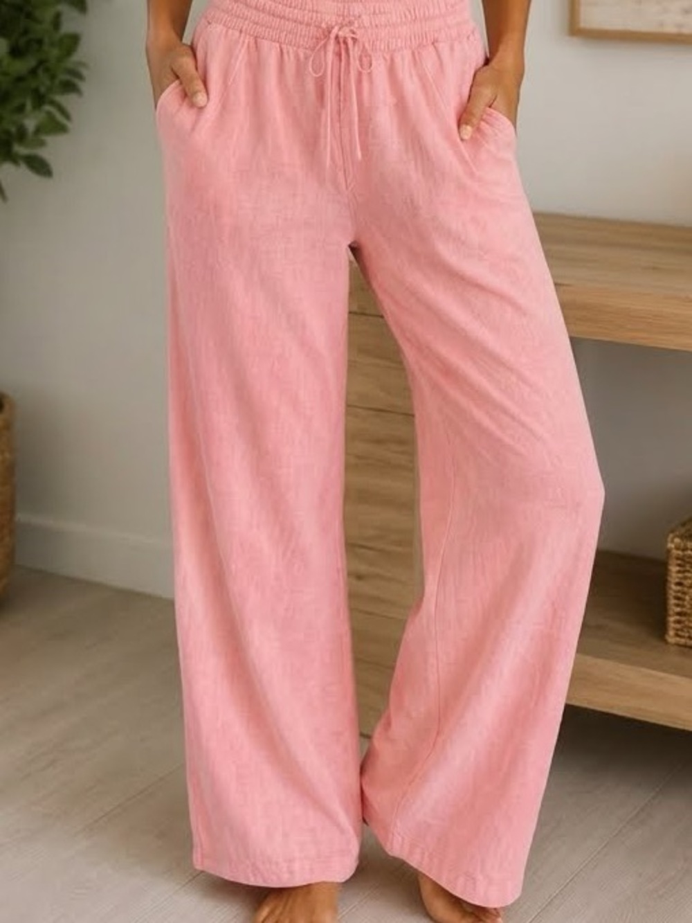Roxy Linen Wide Leg Flare Drawstring Pants